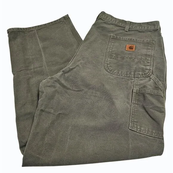 Vtg Carhartt Pants Mens 42x31.5 Olive Green B11 Duck Carpenter Work USA 90s - Picture 2 of 16